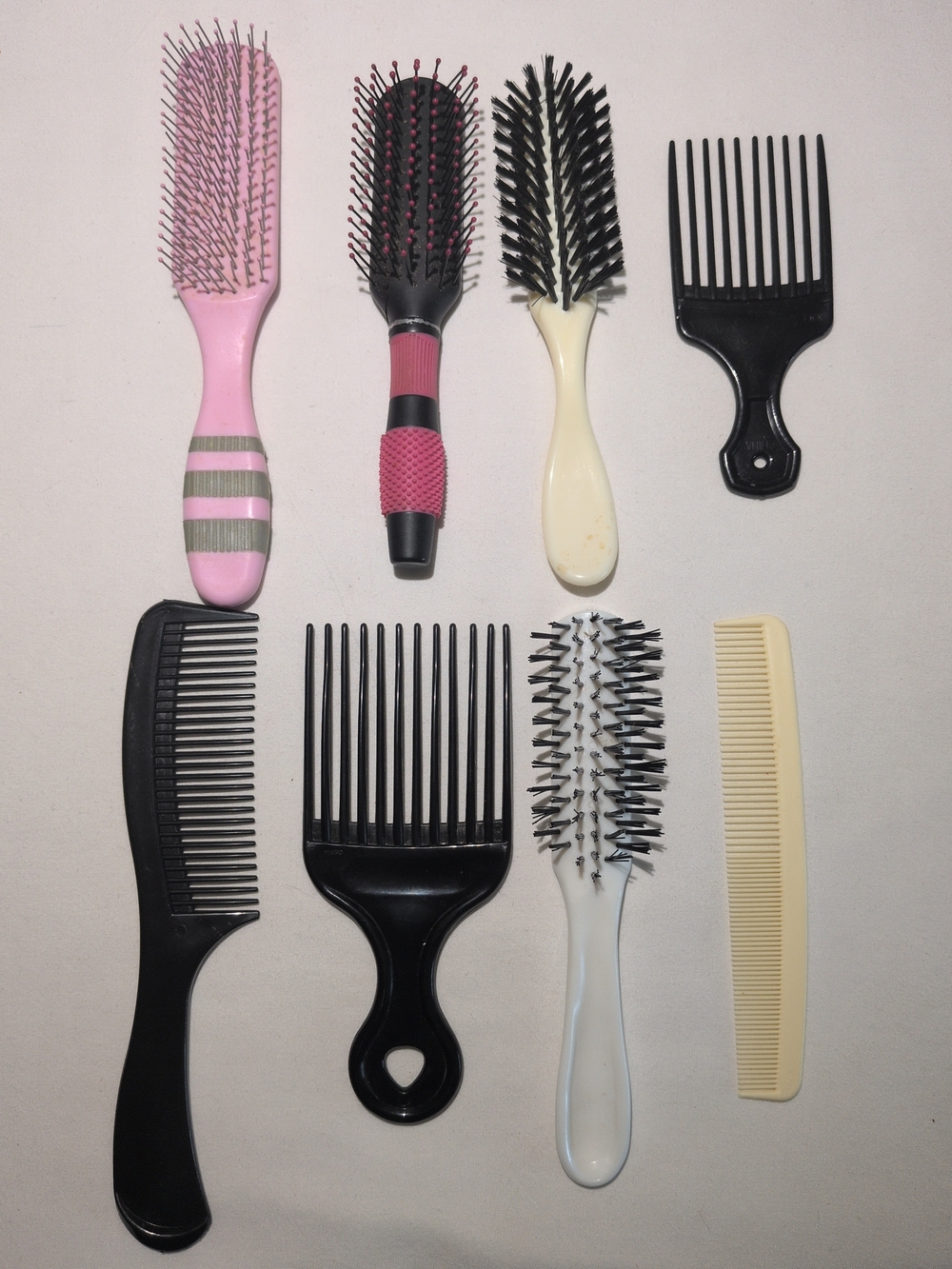 Assorted Women's Hair Brushes and Combs - Pink, Black, Cream